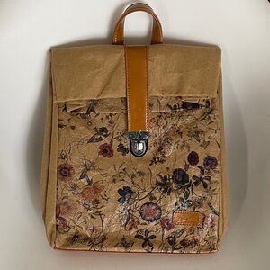 NWT DOSHI Vegan Floral Print Tan Backpack with Vegan Leather Trim